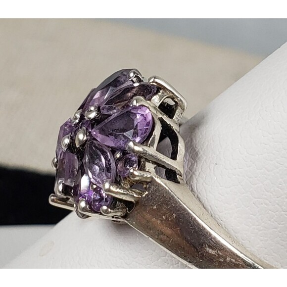 Vintage Purple Amethyst Flower Cocktail Ring 925 Sterling Silver Size 7 - Picture 12 of 16
